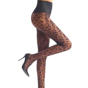 Commando Leopard Sheer Tights - HF06 (Black)